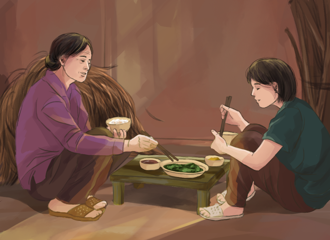 Bức tranh về gia đình đang ăn cơm sẽ giúp cho bạn cảm thấy đầy hạnh phúc và an yên. Hãy ngắm nhìn cảnh tượng những người thân yêu đang ngồi bên nhau và dành thời gian cho nhau trong bữa cơm sum vầy.